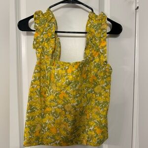 J. Crew - Lemon Print Ruffle Trim Stretch Poplin Top - NWT